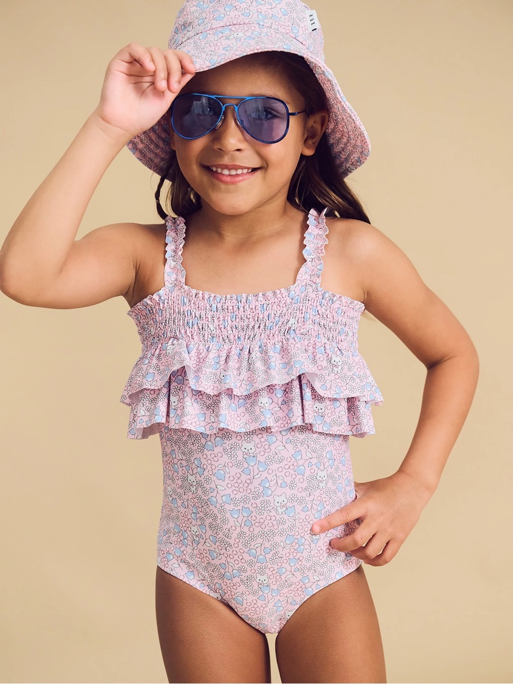 Huxbaby Pink Floral Ruffle One-Piece Swimsuit